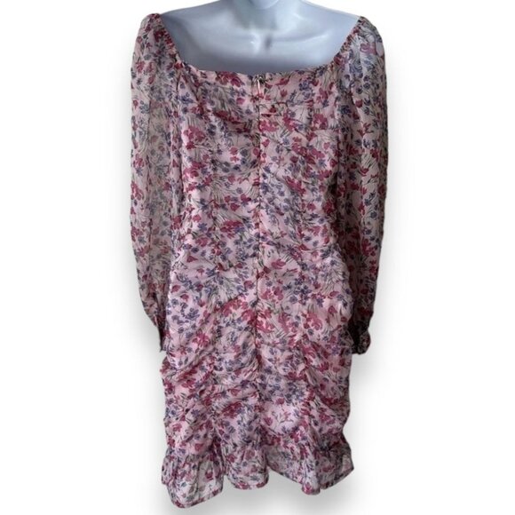 Pink Floral Ruffle Hem Ruched Bodycon Dress - Picture 3 of 10